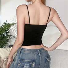Women Sexy Y2K V Neck Lace Patchwork Cami Shirt Cute Slim Fit Sleeveless Spaghetti Strap Going Out Camisole Tank Summer Basic Cami Tops Streetwear - 黑色 - 查看 5