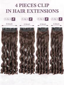 Clip In Hair Extensions, 20 Inch Long Wavy 4PCS Hair Extensions Natural Soft Synthetic Fiber High Temperature Heat Resistance Clip In Hairpieces For Women Weddings Party Daily Use