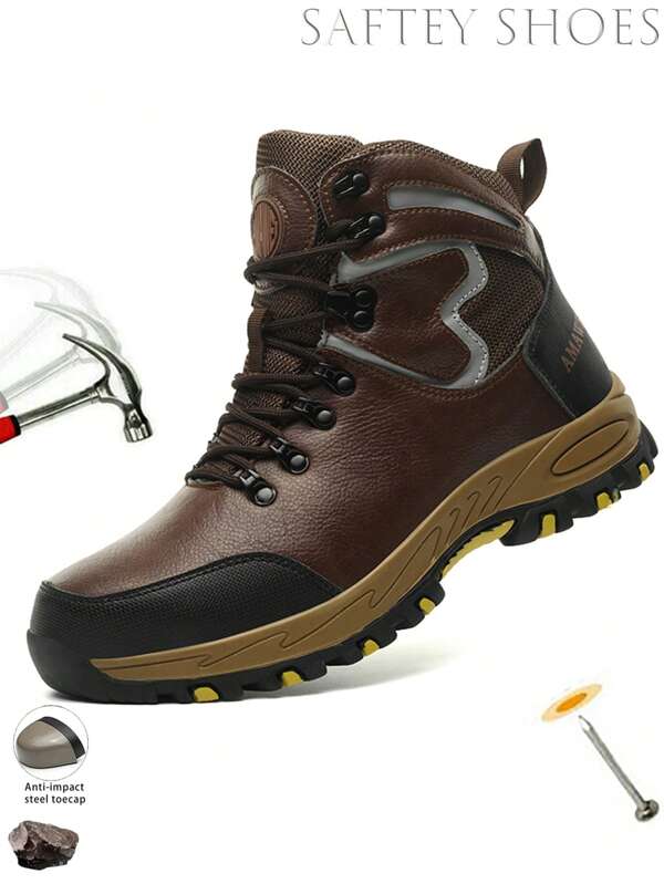 New Safety Boots For Men, High-Top, Steel Toe, Lightweight, Anti-Smash, Anti-Piercing, Protective, Hiking, Waterproof, Anti-Slip, Wear-Resistant, Industrial Work Shoes