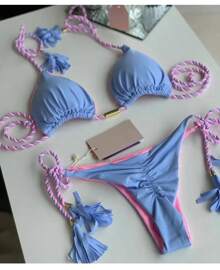 Nuevo Bikini de mujer con triángulo de cuerda sin espalda, traje de baño multicolor