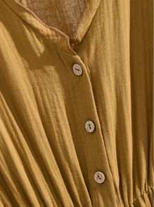 Elegant Women's Bohemian Linen Blend Maxi Dress - Casual V-Neck Long Sleeve, Solid Color With Pockets, Machine Washable, Suitable For All Seasons, Maxi Dress V-Neck Dress Woven Texture