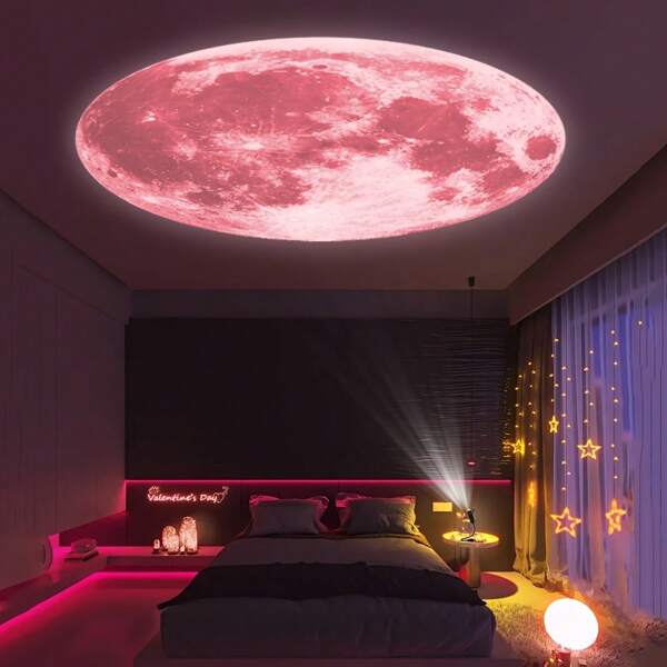 1PC 360° Rotating Multi-Color Moon Projector, Modern LED Lights, USB-Powered Moon Atmosphere Projection Light, Space Themed Desktop Night Light Suitable For Home Decoration, Bedroom, Living Room Use, Independent Plastic Under Light, No Battery Required
