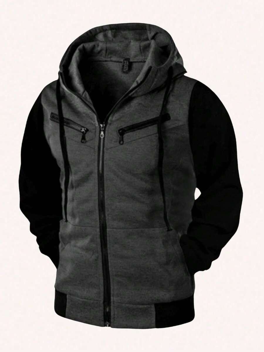Sweatshirt 03 Stylish Zipper Unisex Cold Weather Top Cotton Coat - 深灰色 - 查看 1