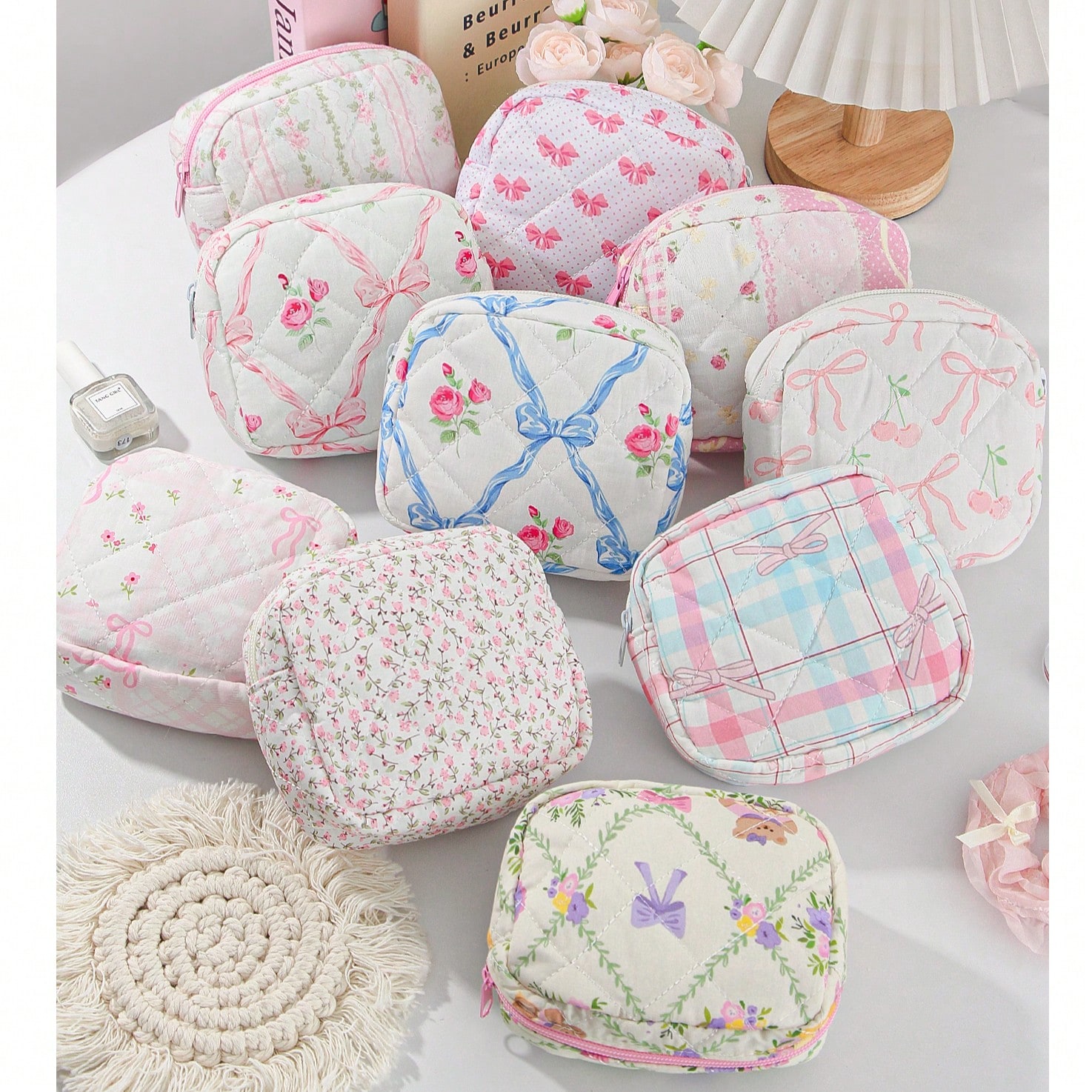 Cute Mini Bow Knot Patter Makeup Bag With Zipper Pouch Print Flower Pattern Lipstick Storage Bag Pad Bag Cherry Pattern Mini Makeup Bag Portable Travel Bag Jewelry Pouch Cute Mini Zipper Cosmetic Bag Make Up Organizer Toiletry Bag Make Storage Mini Bag Coin Purse Sanitary Pad Period Bag Napkin Pouch Coin Purse Sanitary Bag For Mother's Day Gift,Friends,Wife,Her,