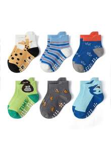 6 Pairs/12 Pairs Cartoon Star Non-Slip Toddler Socks, Breathable Baby Boy Girl Skid-Proof Socks