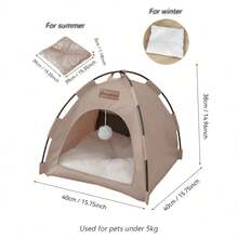 1 件装宠物窝猫帐篷形猫屋，可折叠，适合猫/小型犬，室内使用，保暖宠物垫，双面，四季皆宜 - 彩色 - 查看 9