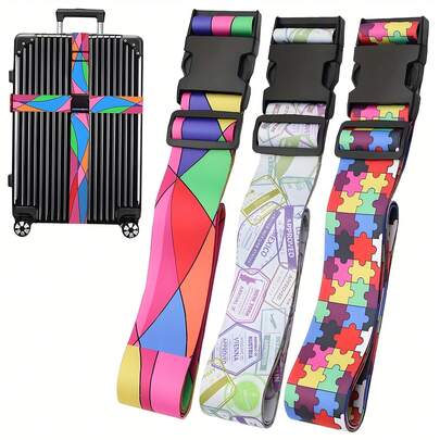 1pc Adjustable Luggage Strap 71x2" - Polyester Suitcase Belt With Quick-Release Buckle, Colorful Puzzle Piece & Abstract Designs - Secure Travel Accessory For 20-28" Suitcases, Luggage For Travel Bag For School School Accessories School Stuff