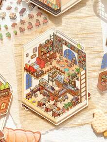 Set de 3 piezas de pegatinas decorativas de escena miniatura 3D, serie de tiendas en miniatura, adecuadas para regalos, oficina, hogar, marcado, etiquetado, aula, juguetes de entretenimiento, planificador de estudiantes, pegatinas decorativas de paisaje retro creativo DIY, suministros escolares, suministros de scrapbooking de vuelta a la escuela, pegatinas divertidas, pegatinas para portátil, pegatinas para Kindle, pegatinas para teléfono - Multicolor - Ver 8