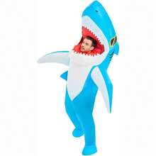 成人充气鲨鱼服，男女通用成人鲨鱼服，男女全身充气服装，成人鲨鱼服，趣味服装 - 藍色 - 查看 2