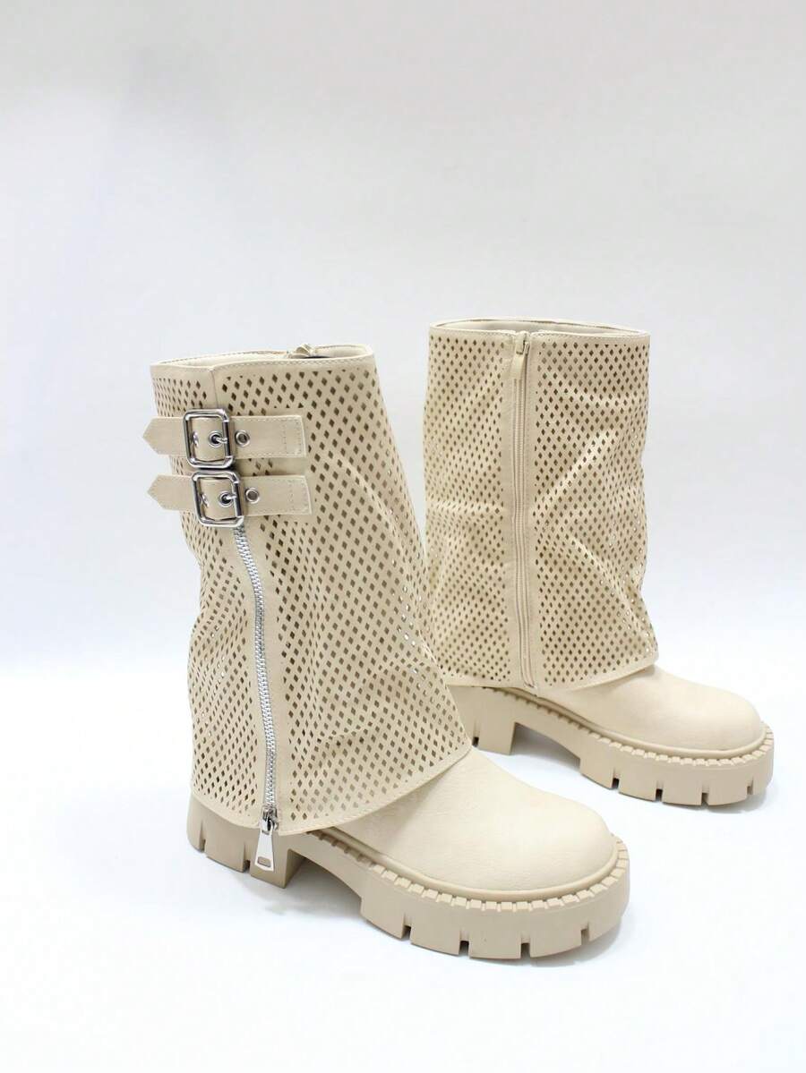 Women's Fashion Spring Boots - Beige - View 1