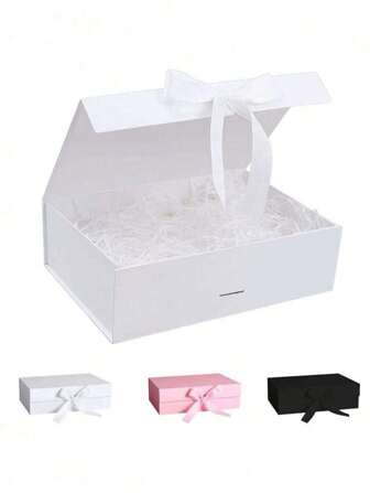 1 pièce boîte-cadeau pliable à fermeture magnétique, boîte-cadeau pliable de couleur unie, boîte-cadeau avec ruban pour mariage et fête, boîte d'emballage blanche, rose, noire, boîte-cadeau de souvenir de mariage, boîte-cadeau à ruban rabattable, pour Halloween, Thanksgiving, Noël, convient pour les anniversaires, les fêtes, les cadeaux de mariage, le rangement des cadeaux de Noël