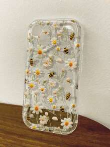 Funda de teléfono con flores, pequeñas margaritas y borde crema que ofrece protección contra golpes, compatible con Apple 16/15/14/13, Pro Max X XR, Galaxy S25/S24/S23, Xiao Mi 14T/13T/12T, Redmi Note 13/12, Honor