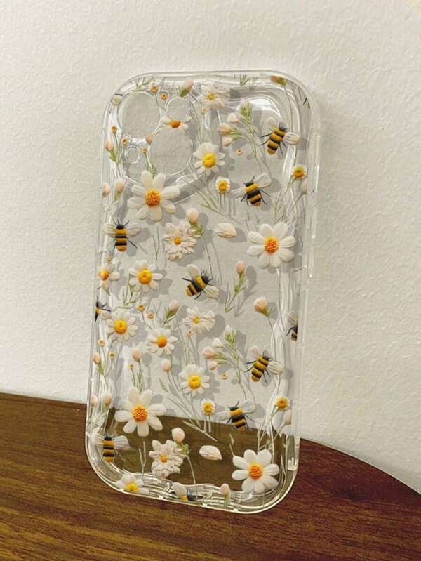 Flower Phone Case Fresh Little Daisy Bee Cream Edge Drop Protection Non-Shipping Phone Case Compatible With Apple 16/15/14/13, Pro Max X XR, Galaxy S25/S24/S23, Xiao Mi 14T/13T/12T, Redmi Note 13/12, Honor