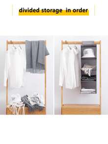 Hanging Wardrobe Storage Organizer - Foldable Hanging Storage Rack For Cabinets, Closets And Wardrobes, Space-Saving Bedroom Storage Solution With Drawer Shelves, Multi-Layer Non-Woven Hanging Storage Bags For Shoes, Clothes And Kitchen Items, Gray Linen Pattern Home, Room And Autumn Decor, Versatile Hanging Organizer