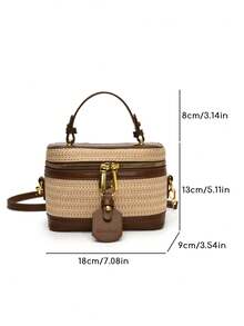 A Small Square Bag With A Holiday Style, A Casual And Straw Handbag, A Fashionable And Simple Splicing And Stylish Women's Shoulder Bag, A Daily Elegant And Versatile High-Quality Crossbody Bag, Suitable For Daily Commuting, Vacation, Dating And Shopping.