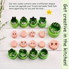 Juego de 5/9/12 piezas de cortadores de galletas y verduras miniatura de acero inoxidable - Formas divertidas con protector de mano - Moldes fáciles de usar para frutas y pasteles para hornear y meriendas de niños - Multicolor - Ver 9