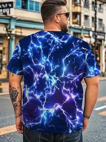 加大码男士闪电图案T恤，透气个性化短袖 - 彩色 - 查看 4