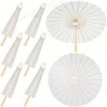 1 pieza Paraguas de papel de 60cm, paraguas de decoración de estilo chino, paraguas de pintura al óleo de papel DIY, manualidades de paraguas para decoración de bodas, novias y fiestas - Blanco - Ver 1