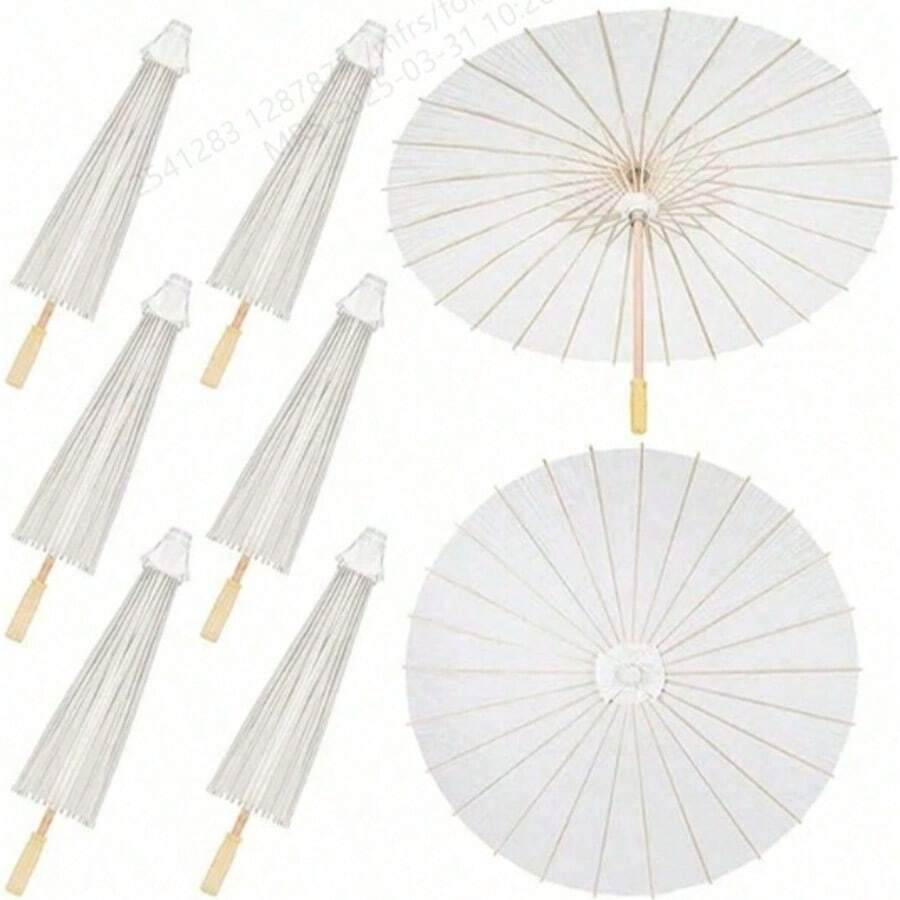 1 pieza Paraguas de papel de 60cm, paraguas de decoración de estilo chino, paraguas de pintura al óleo de papel DIY, manualidades de paraguas para decoración de bodas, novias y fiestas - Blanco - Ver 1