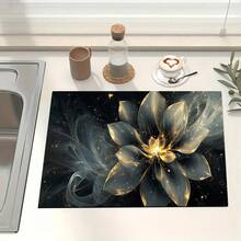 1pc Floral Print Absorbent Mat/Drying Pad For Coffee Maker, Dishes - Polyester Desktop Protective Pad, Suitable For Kitchen Counter Decoration, Home Bar And Dining Table Placemat - HQQLSD151 - View 1
