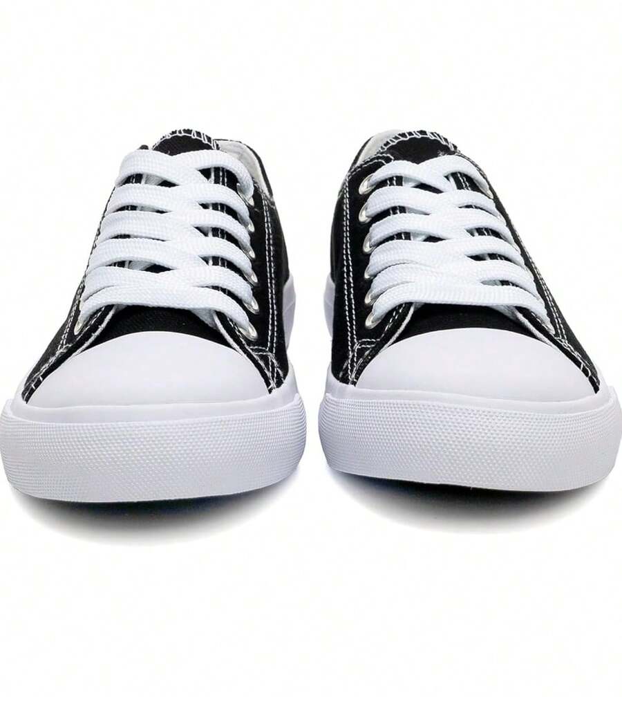 Tenis mujer hombre choclo unisex basico Urbano casual zapato deportivo confort moda lona unisex 22mx-28mx lona calidad gym blanco rojo rosa  negro Liso - Blanco y Negro - Ver 1