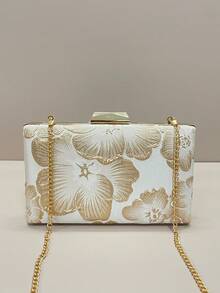 Bolsa de mão floral com relevo de damasco para noite - Bolsa de festa elegante e suave da moda, 2025 Nova bolsa de mão feminina com flores bordadas preferidas para ocasiões formais - Damasco - Ver 8