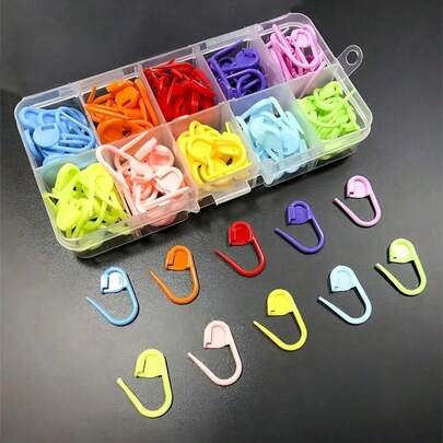 5/50/60/150pcs Knitting Stitch Markers With Storage Box, Knitting, Crocheting And Sewing Tools (10 Random Colors)