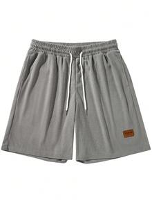 Men's Letter Print Drawstring Waist Pocket Casual Shorts - Dark Grey - View 2