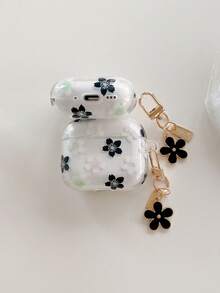 Transparent Protective Case With Black & White Floral Pattern - Detachable Black Flower Pendant - Compatible With AirPods 1/2/3/4/Pro/Pro2 - Black and White - View 9
