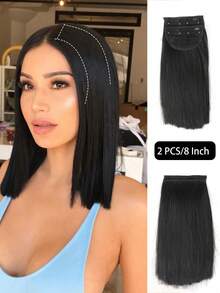 2pcs Clip-In Hair Extensions, Suitable For Thin Hair And Short Hair, Easily Adds Volume, Natural Black Color - Multicolor - View 9