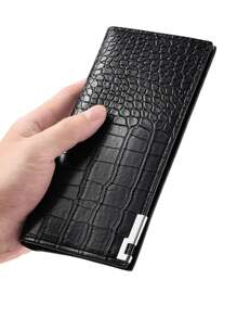 Długi portfel męski z krokodylej skóry, cienka składana torebka z wieloma przegródkami na karty, kopertówka ze skóry PU odpowiednia zarówno dla mężczyzn, jak i kobiet