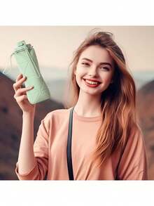 1pc Pink/Green/Blue Silicone Collapsible Water Bottle, Silicone Foldable Travel Water Bottles, Easy-Carry Design & Compact Size, For Outdoor Activities, Sports, Exercise, 20oz Water Glass Water Bottle - 彩色 - 查看 5