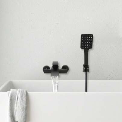 HaroldDol Duschset Regendusche Badewannenarmatur mit Handbrause und Wasserhahn Brause Wandmontage Duscharmatur Schwarz Mischbatterie Dusche