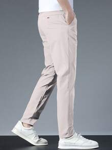 男士纯色口袋薄款休闲锥形裤 - 米色 - 查看 4