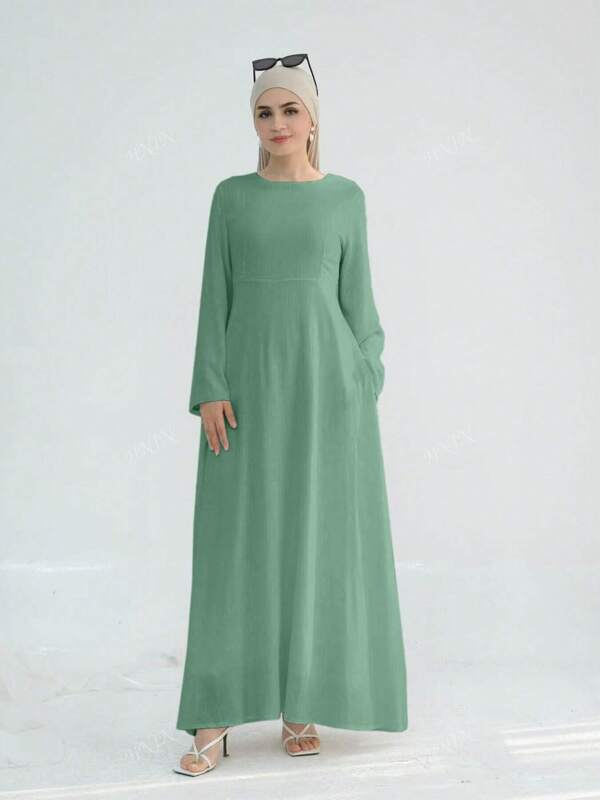 2025Loriya Dubai Turkey Pure Linen Cinched Waist Midi Dress, Modest