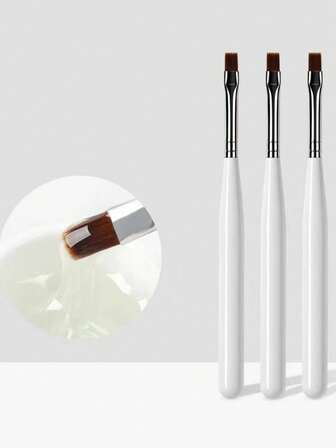 1支/3支装 白色均码 美甲店专用美甲光疗笔 平口白色棒状加长指甲胶笔 指甲工具刷 美甲光疗笔 指甲结构刷