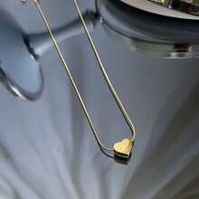 RINTOLER 1pc Fashionable Minimalist Korean Style Stainless Steel Gold Heart Pendant Necklace, Suitable For Women Daily Outfit Or Travel Or Gift