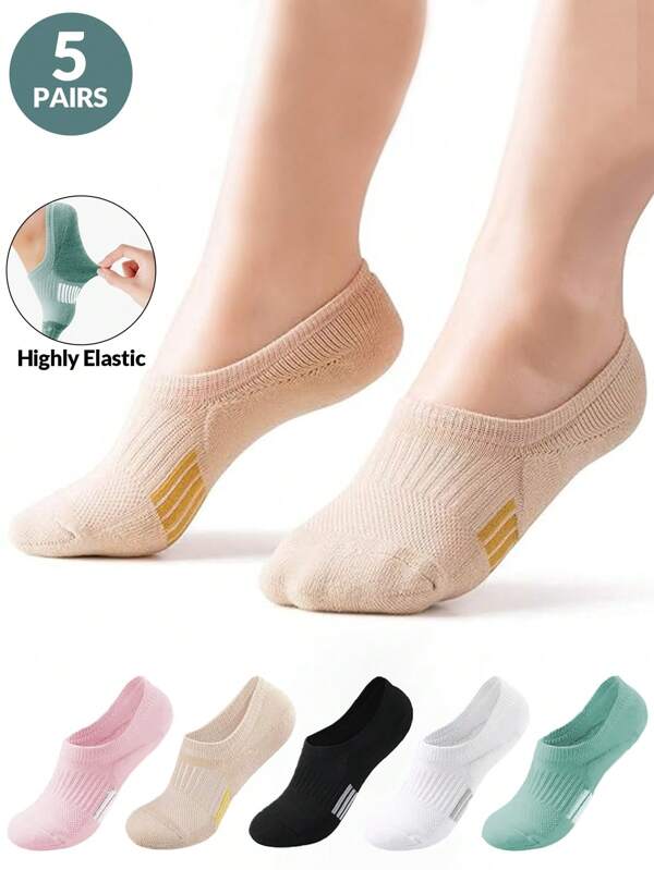 1/3/5 Pairs Women's Boat Socks, No Show Socks Socks Solid Antibacterial And Deodorizing Highly Elastic Breathable Gym Running Yoga Boat Socks, No Show Socks Workout Low-Top Short Socks