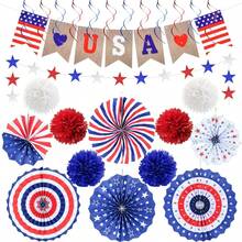 4th Of July Decorations Independence Day Patriotic Decor Set - Red White Blue Paper USA Banner Flag Fans Star Streamer Pom Poms For Memorial Veterans Labor Presidents Flag Day Home Parties Accessories - Patriotic Decor Set - View 2