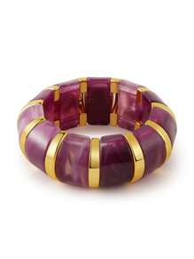 ORNAPEADIA 1pc Bohemian Style Colorful Wide Resin Elastic Bangle Bracelet, Suitable For Women's Daily, Party, Holiday Wear, Gift