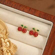 1-6对时尚金鱼、树、可爱水钻镶嵌水果系列耳钉套装