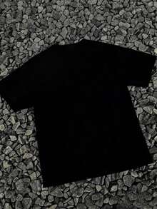 Tricou casual cu mânecă scurtă pentru bărbați, cu slogan de tip portret, cu slogan pentru tineri, tricou imprimat, potrivit ca cadou pentru prieteni - Negru - Vizualizare 2