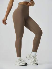 1pc Women's Elastic Yoga Fitness Running Shaping Lifting Cycling Leggings - Khaki - View 5