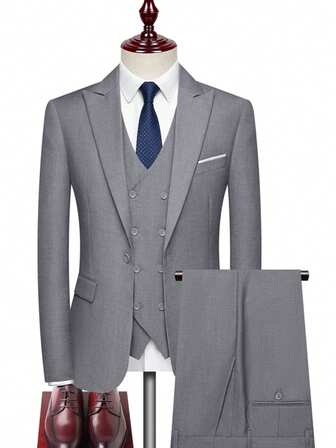 Traje de 3 piezas para hombre, corte slim, conjunto de blazer, chaleco y pantalones, elegante formal para bodas y negocios