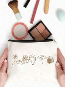 Coastal Wedding Makeup Bag – Hand-Drawn "Last Toast On The Coast" Design With Tropical Elements – Polyester Pouch For Brides & Bachelorette Parties Graduation Back To School Supplies