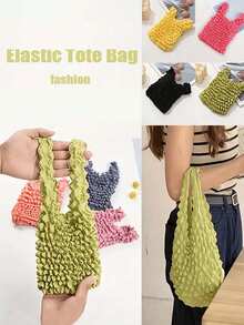 1 件折叠褶皱收纳袋魔术扩展气泡弹力稻草袋迷你袋大容量购物袋柔性拉伸袋可重复使用折叠购物手提袋旅行便携式收纳袋 - 彩色 - 查看 7