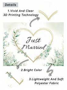 1pc Just Married Wedding Photography Backdrops Heart Shaped Watercolor Flowers Green Leaves Photo Background 59.1*39.4/82.7*59.1/106.3*70.9 Inches Indoor Outdoor Groom Bride Party Banner Romantic Bridal Couple Decoration Supplies