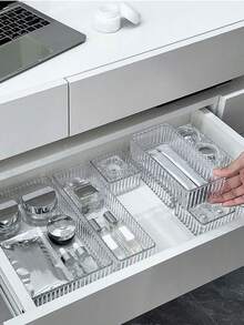 10 件/7 件/6 件/5 件/4 件/3 件/1 件抽屉式收纳盒，化妆品收纳盒，桌面收纳盒，透明分隔收纳，桌下收纳架，化妆品抽屉收纳盒，带隔板和抽屉的透明化妆品收纳盒，适用于梳妆台 - 彩色 - 查看 2