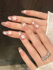 10 件春花猫眼手绘 3D 花朵按压指甲甜美可爱粉色假指甲，夏季指甲猫眼装饰，包含 1 个果冻胶和 1 个指甲锉，适用于日常生活、学校、音乐节派对美甲用品指甲 - 粉色 - 查看 4