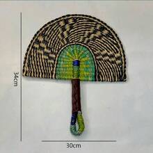 Handcrafted Seagrass Wall Fan With African Motifs - Artistic Home Decor Accent - Multicolor - View 7